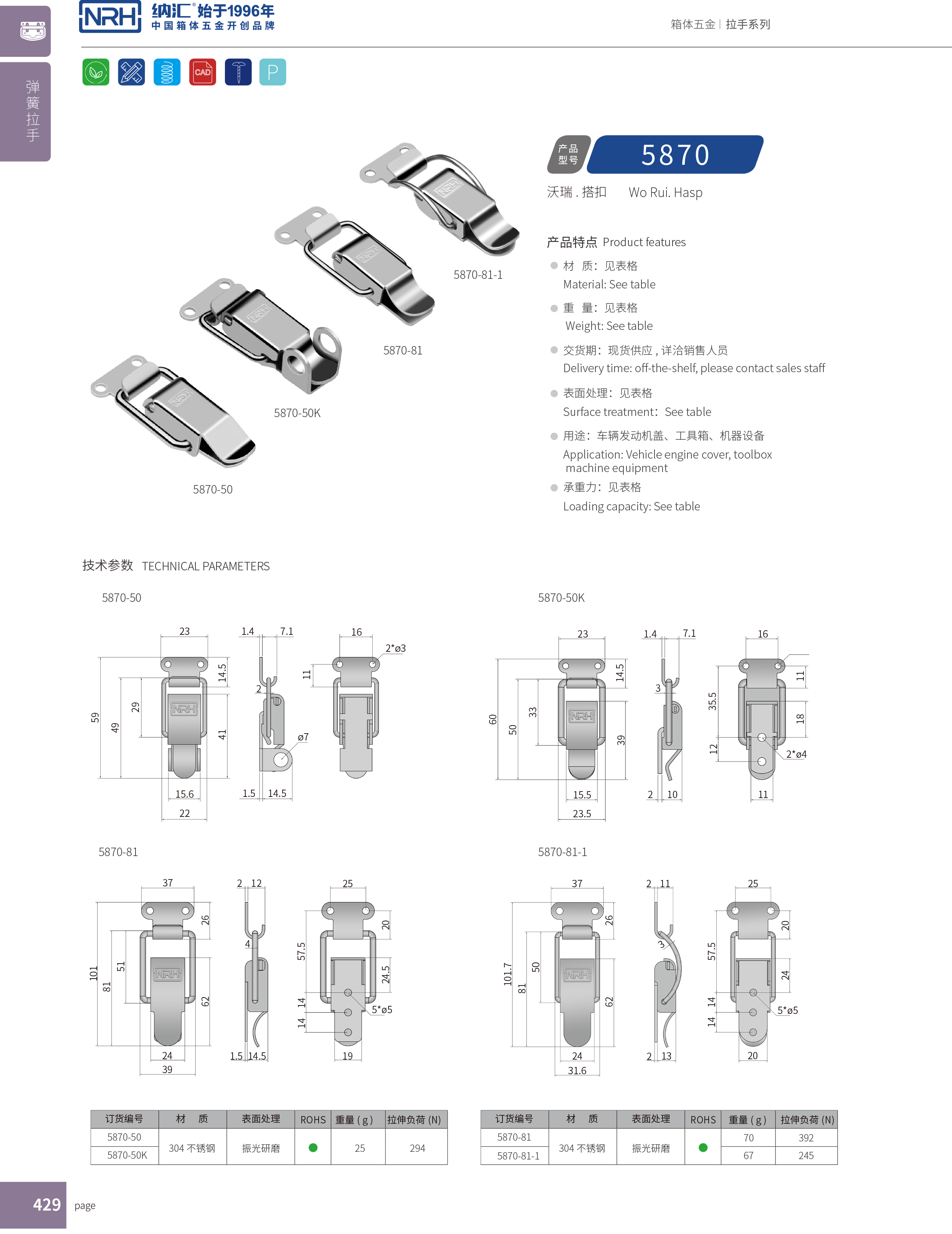 特殊91香蕉app官网5870-81-1车载箱锁扣_救灾箱箱扣_NRH不锈钢箱91香蕉app官网