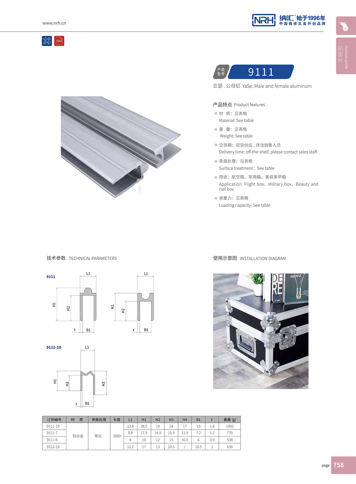 91香蕉app/NRH航空箱箱牙 9112-12 M字型